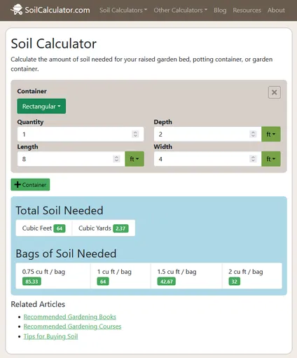 Screenshot fromhttps://soilcalculator.com/